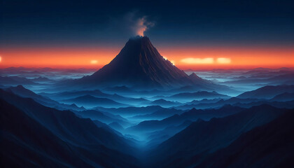 Fototapeta premium ethereal fog wraps around the lower flanks of the volcano mountain