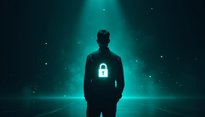 Biometric authentication concept with padlock security