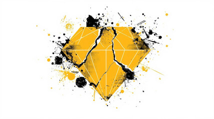 Yellow diamond cracked gem abstract art ink splatter grunge design modern illustration broken jewel graphic symbol urban style damaged crystal yellow diamond cracked gem abstract art with bold ink