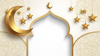 Elegant Islamic gold crescent moon and stars design for Ramadan or Eid celebrations