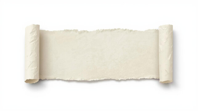 Scroll parchment paper vintage old empty blank isolated torn rolled antique blank parchment scroll with torn edge isolated white background creating vintage nostalgic copy space for text or design