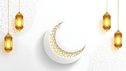 Elegant Ramadan background with golden lanterns and crescent moon
