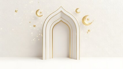 Elegant white and gold archway with crescent moons and stars