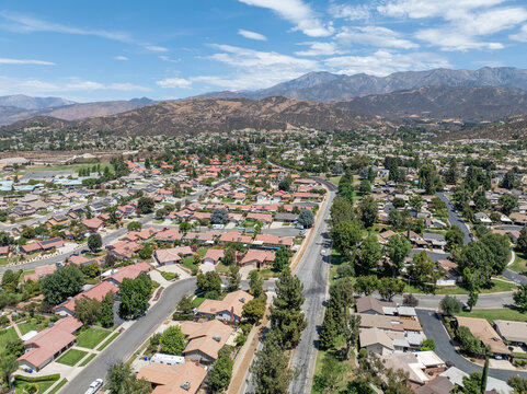 Aerial view of of house in Yucaipa city, in San Bernardino County, California, United States. High quality photo