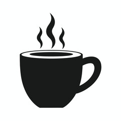 Steaming hot beverage in a minimalist black cup icon, perfect for your daily brew