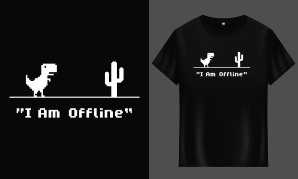 Offline Internet Concept Pixel Art Dinosaur Vector Design for Apparel and Merchandise full Customizable design. Retro 8 Bit Style