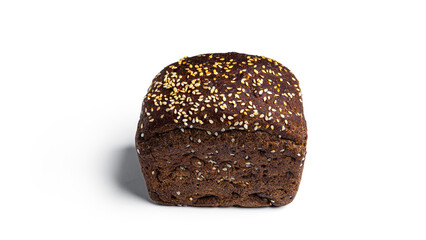 Black, rye bread with dried fruit on a white background. High quality photo