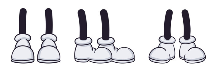 Cartoon character feet. Retro comic book mascot body parts, cartoon legs in boots flat vector illustration set. Standing feet pairs on white background