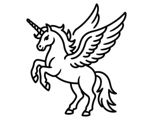 Fototapeta premium A black and white illustration of a mythical winged unicorn in motion