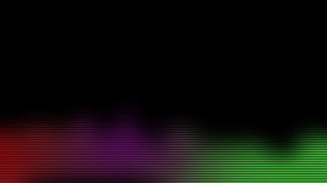 Abstract red, blue and green glowing horizontal lines pattern with retro screen effect on black background