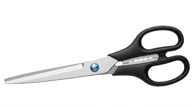 Sharp Metal Scissors with Black Handles Isolated on White Background.