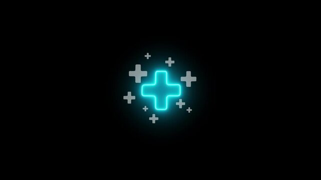Healthcare insurance symbol concept on transparent background. Glowing neon  for positive thinking and medical such as self-care, optimist , healthy lifestyle, glowing 4k video animation