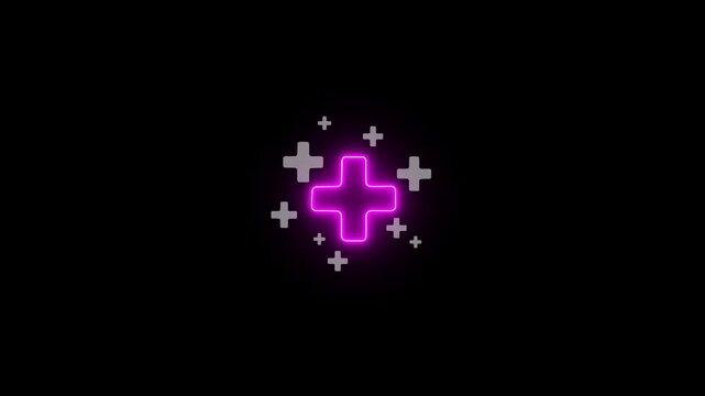 Healthcare insurance symbol concept on transparent background. Glowing neon line animated plus icons for positive optimist , healthy lifestyle, glowing 4k video animation