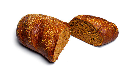 Rye flour sliced loaf with cereals on a white background. High quality photo