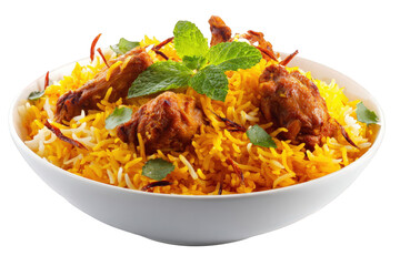 Delicious chicken biryani dish isolated on transparent background