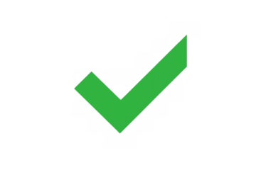 Green check mark symbol representing approval, confirmation, success, and validation on a transparent background