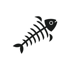 Minimalist Silhouette of Fish Skeleton &ndash; Black and White Marine Life Icon