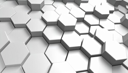 &ldquo;3D rendering white hexagonal tiles honeycomb pattern raised heights dynamic textured geometric surface symmetry depth&rdquo;