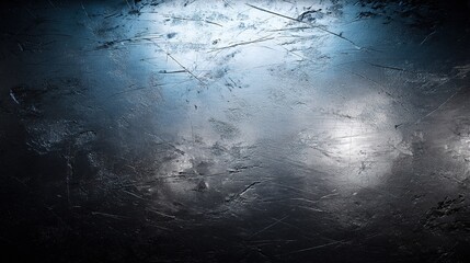 Surface with light reflections showing scratches and marks in a dark environment at night