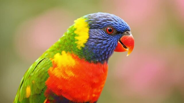 Vibrant lorikeet with blue head and colorful feathers in profile