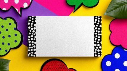 Colorful pop art background with blank white canvas and comic speech bubbles