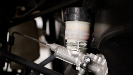 Old car suspensions. Close up car suspension wear and tear parts. CV joint Rubber boot and Control arms bushing Steering rack axles Shock absorber Brake exhaust. Gas Diesel car service repair parts.