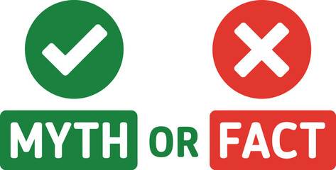 Obraz premium A green checkmark and a red cross symbolize myth or fact concepts