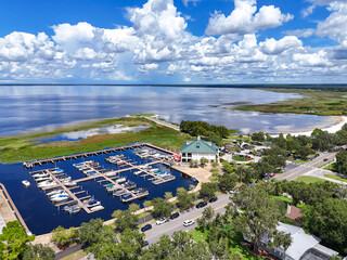 Sunny Summer day at Lakefront Park and marina located on East Lake Toho in the city of St Cloud in Osceola County, Florida.