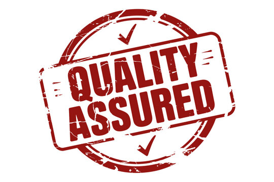 A red quality assured stamp on a white background with checkmarks