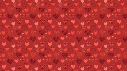 Concentric heart outlines and solid shapes repeat over a dark Valentine's background.