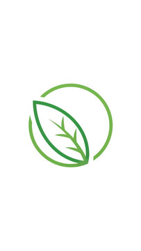 Minimal green leaf logo within a circular frame suitable for eco branding and nature oriented design.