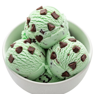 Mint chocolate chip ice cream in bowl