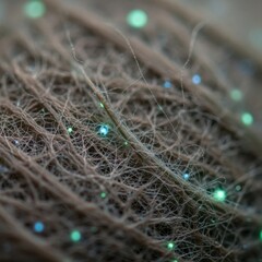 Fototapeta premium Microscopic View of Textile Fibers with Blue Spots