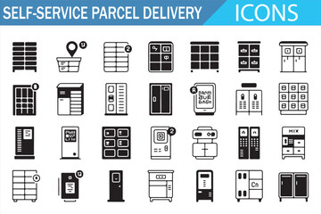 Ecommerce Self Service Parcel Delivery Vector Icons