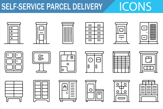Smart Delivery Locker System Thin Line Icon Collection