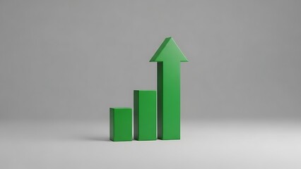 3D business growth chart with a green arrow moving up showing financial success and market profit progress in a professional vector illustration on a white background