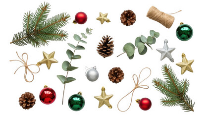 Christmas decorations set isolated on white background