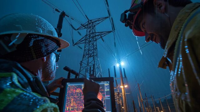 Digital literacy Electrician uses digital technology and intelligence to monitor power with science imagination shaping future energy infrastructure