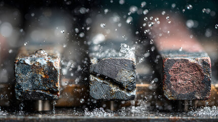 Footage of corrosionresistant metal alloys undergoing salt spray testing to demonstrate protective properties against environmental damage and rust.