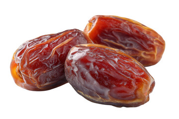 Three juicy dates on white background isolated on transparent background