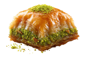 Delicious baklava with pistachio topping isolated on transparent background