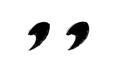 Hand drawing black quotation marks with brush stroke texture, isolated on transparent background, symbolizing speech and quotes