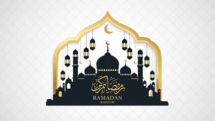 Celebrating the holy month of ramadan with elegant mosque silhouettes and decorative lanterns