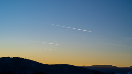 Jet traffic jet on a blue sky.