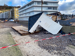 Etretat, France, Normandy 10 January 2026. Storm Dorrit damage in Etretat, Normandy &ndash; destroyed coastal promenade after hurricane