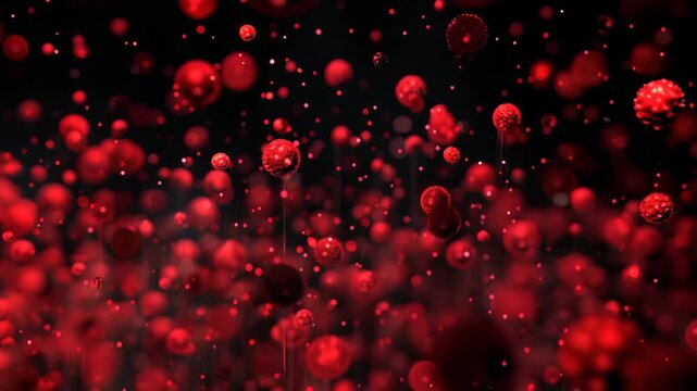 An abstract depiction of numerous glowing red spheres floating within a dark blurred and undefined background space