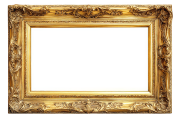 Ornate gold picture frame isolated on transparent background