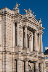 Architectural details of historic Vienna Burgtheater (Imperial Court Theatre) or &ldquo;K.K. Hofburgtheater&rdquo;, 1888. Sunset. VIENNA, AUSTRIA.