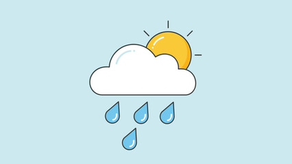 Fototapeta premium Sun shining through clouds with rain falling down on a serene landscape viewed from above