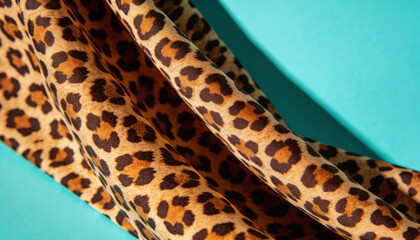 Soft leopard print fabric on turquoise background with elegant folds